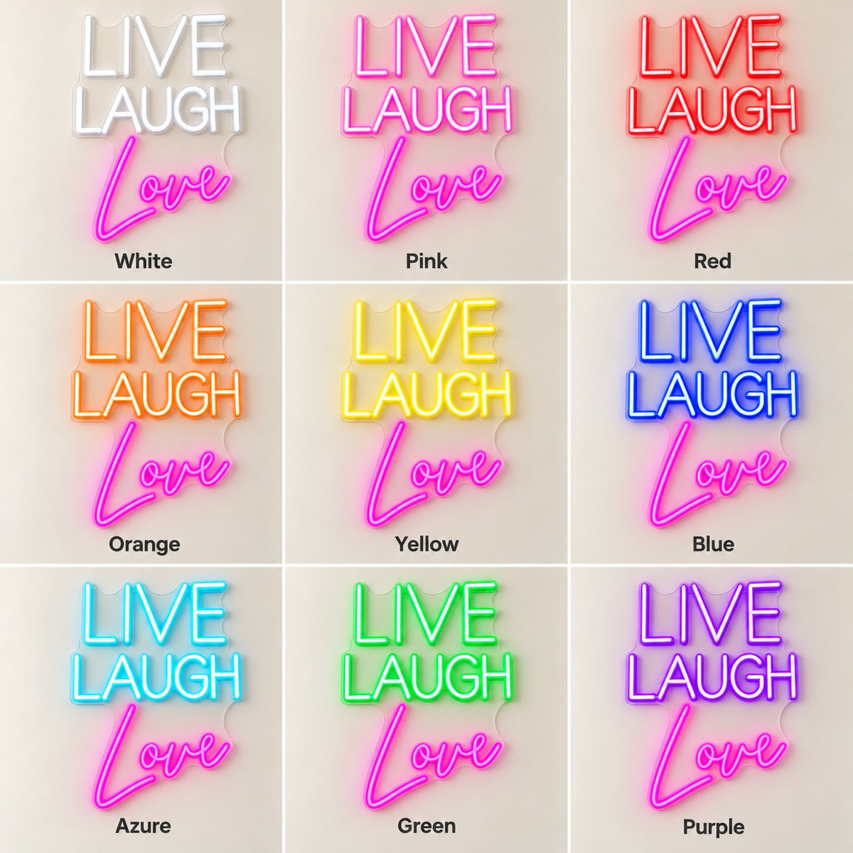 Live Laugh Love LED Neon Sign - nine-color grid
