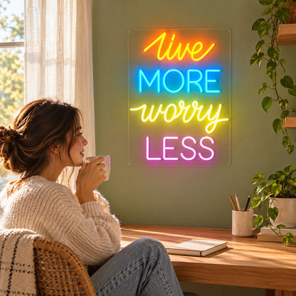 Live More Worry Less LED Neon Sign - lifestyle view