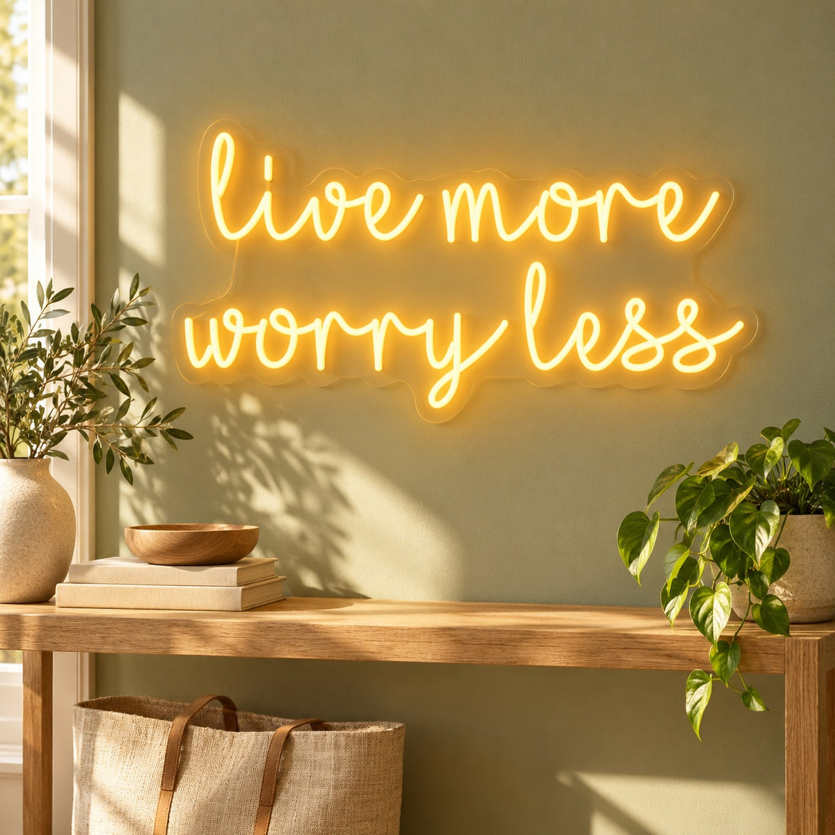 Live More Worry Less LED Neon Sign - lifestyle view
