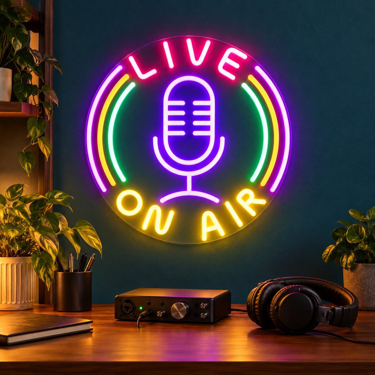 Live On Air Microphone LED Neon Sign - advertising view
