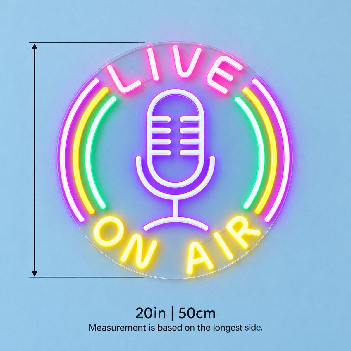Live On Air Microphone LED Neon Sign - size guide