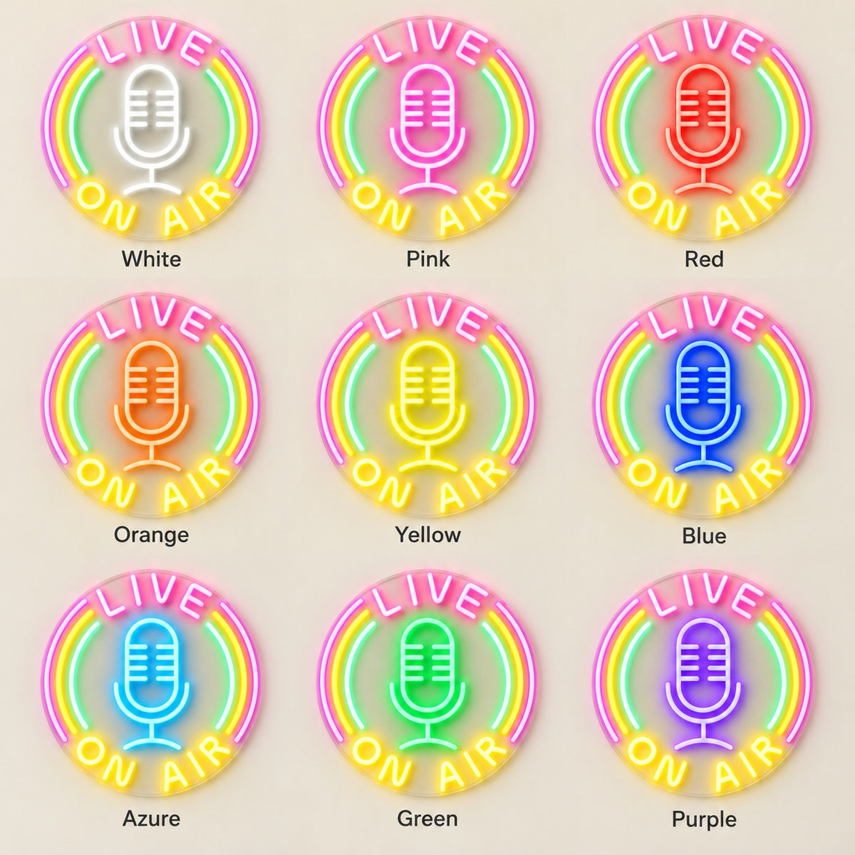 Live On Air Microphone LED Neon Sign - nine-color grid