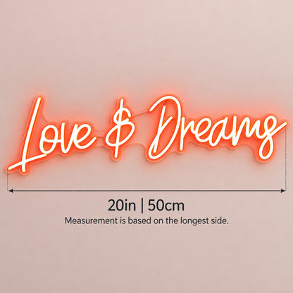 Love & Dreams LED Neon Sign - size guide