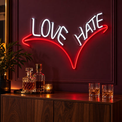 Love Hate LED Neon Sign - advertising view