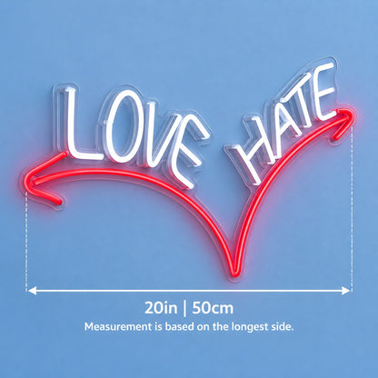 Love Hate LED Neon Sign - size guide