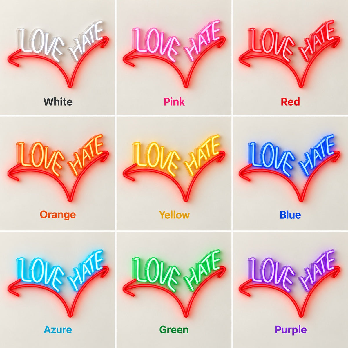 Love Hate LED Neon Sign - nine-color grid