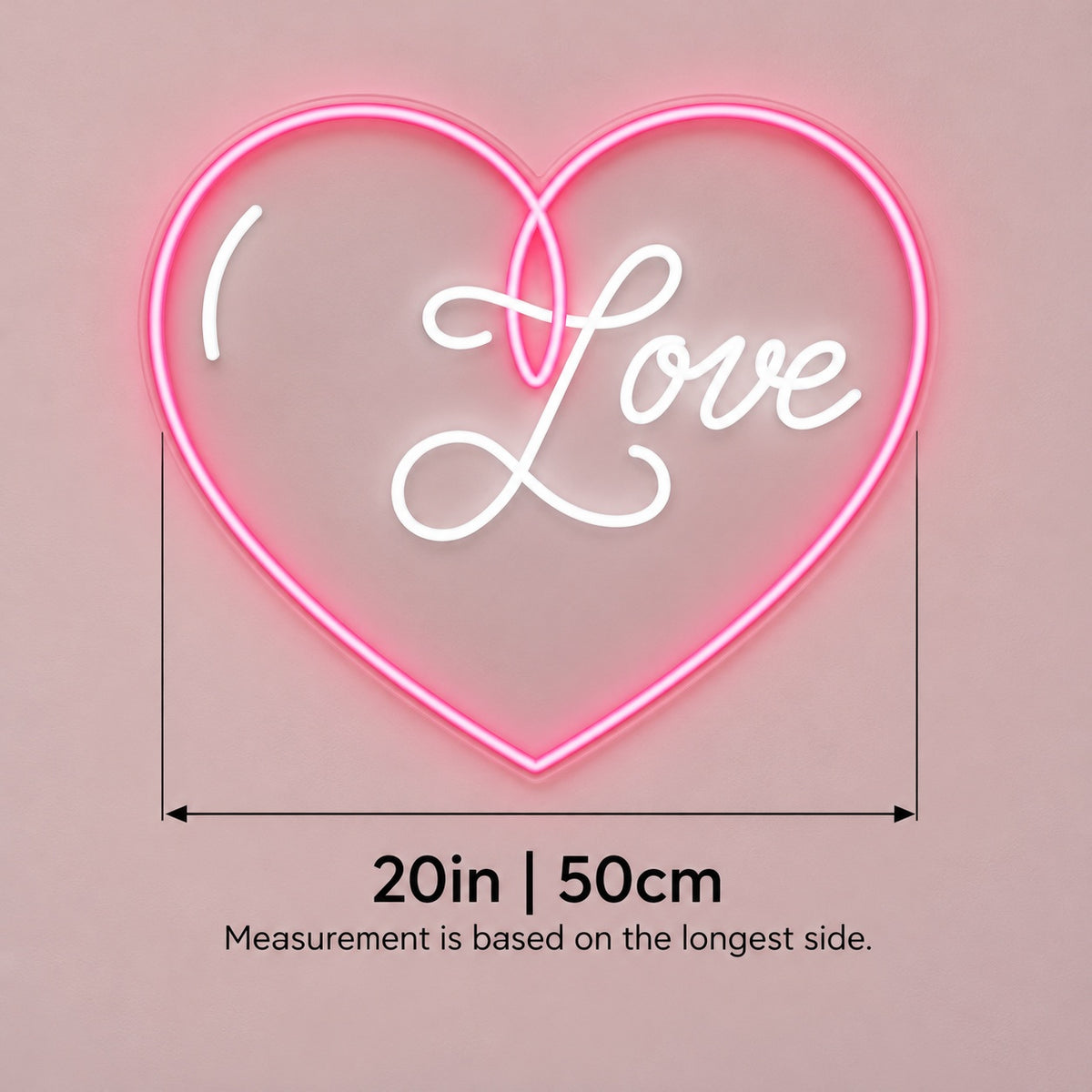 Love LED Neon Sign - size guide