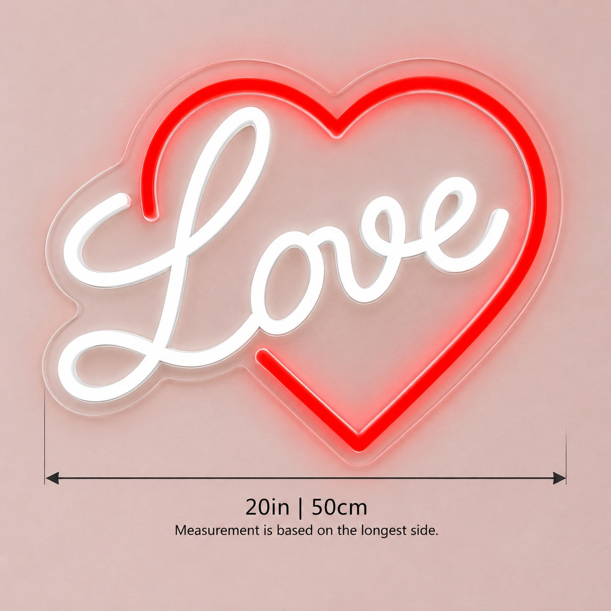 Love LED Neon Sign - size guide