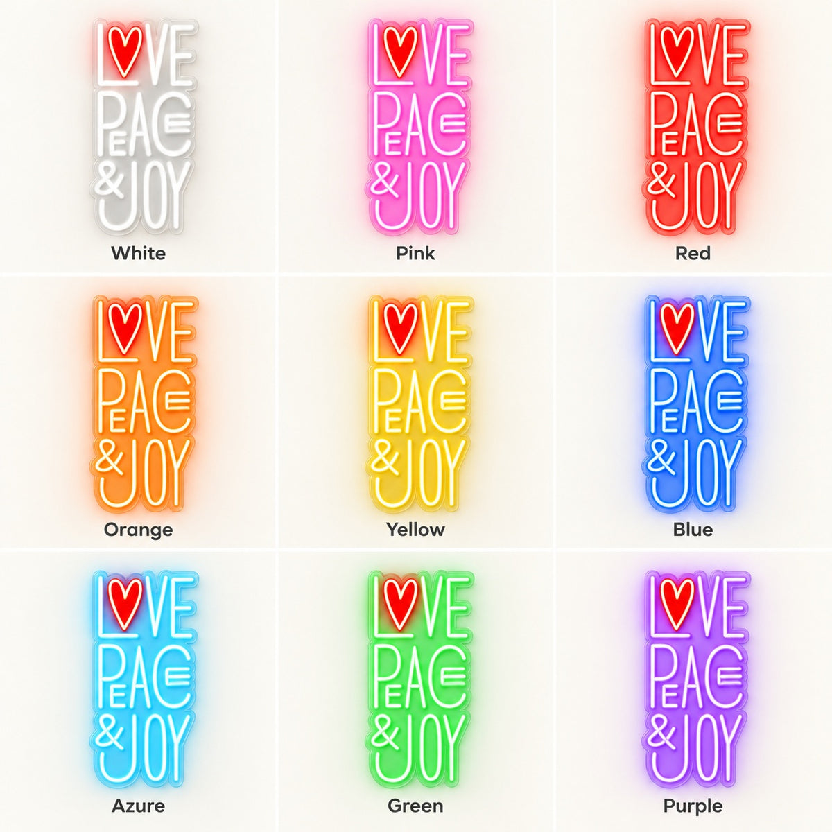 Love Peace & Joy LED Neon Sign - nine-color grid