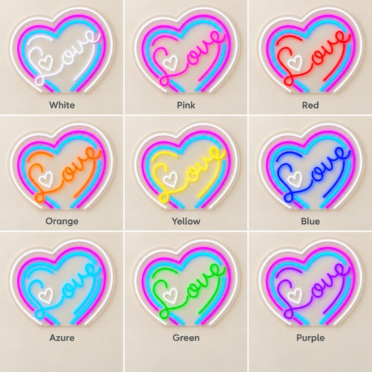 Love Rainbow Heart LED Neon Sign - nine-color grid