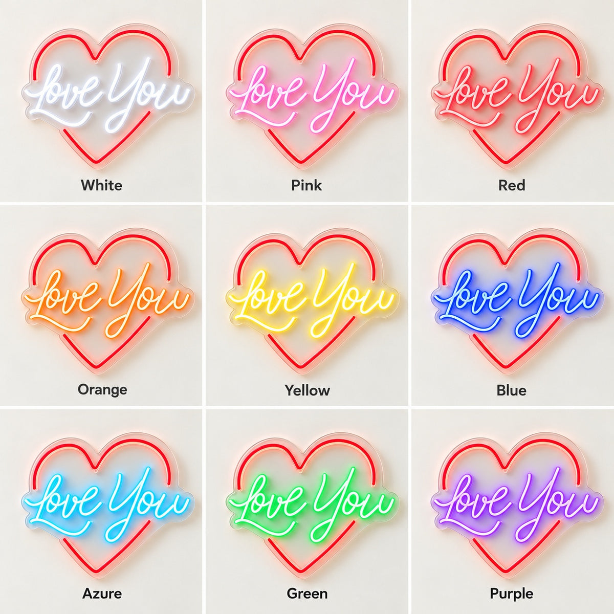Love You LED Neon Sign - nine-color grid