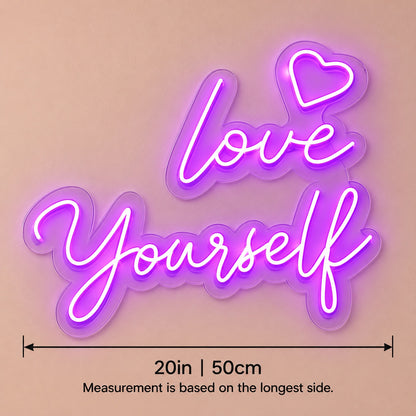 Love Yourself LED Neon Sign - size guide