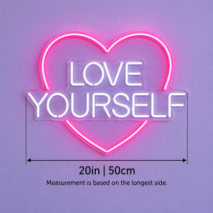 Love Yourself LED Neon Sign - size guide