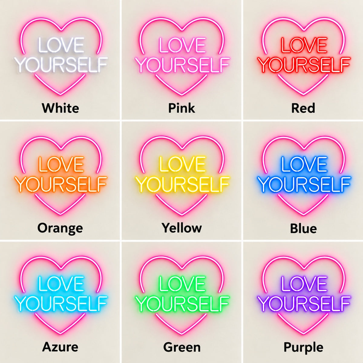 Love Yourself LED Neon Sign - nine-color grid