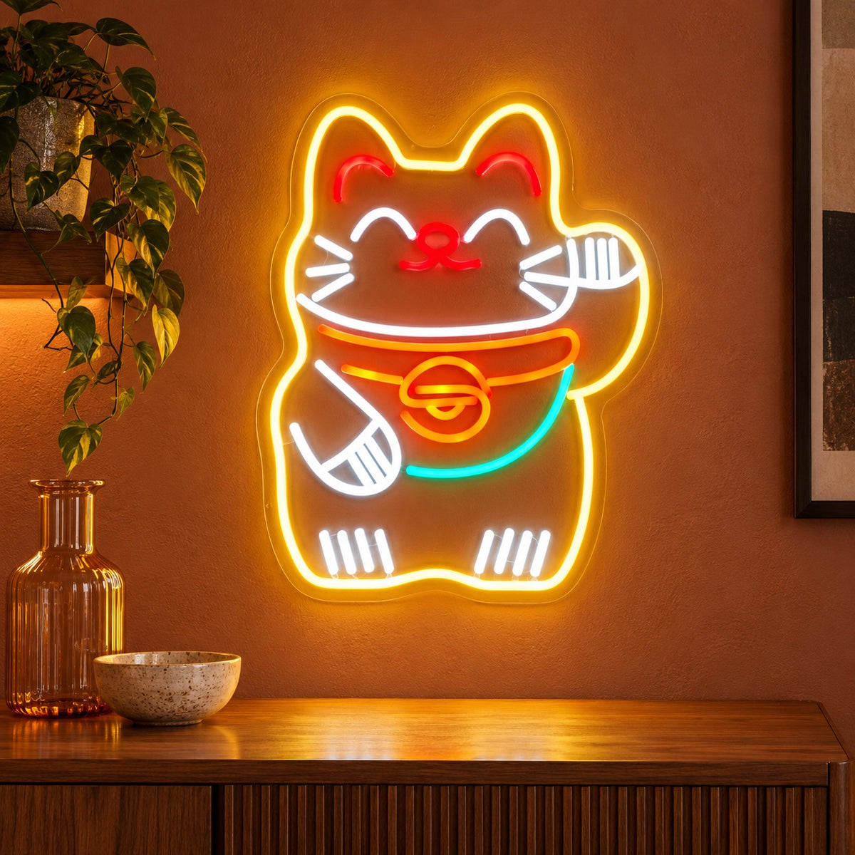 Lucky Beckoning Cat LED Neon Sign - advertising view