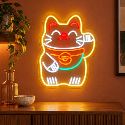 Lucky Beckoning Cat LED Neon Sign - advertising view
