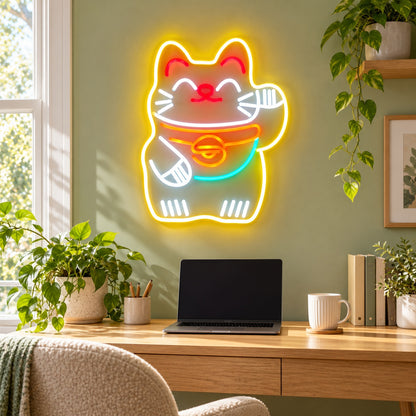 Lucky Beckoning Cat LED Neon Sign - lifestyle view