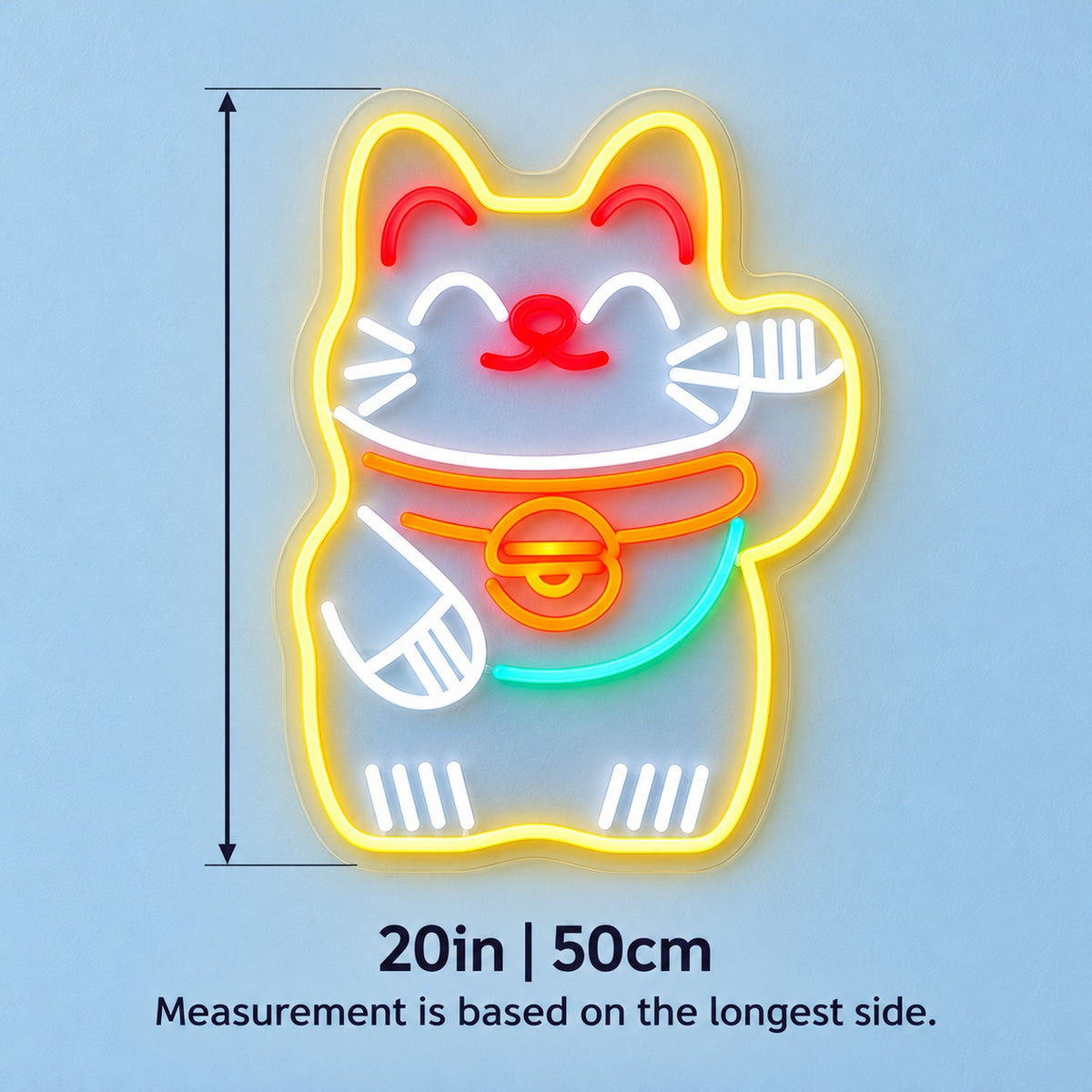 Lucky Beckoning Cat LED Neon Sign - size guide