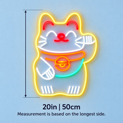 Lucky Beckoning Cat LED Neon Sign - size guide