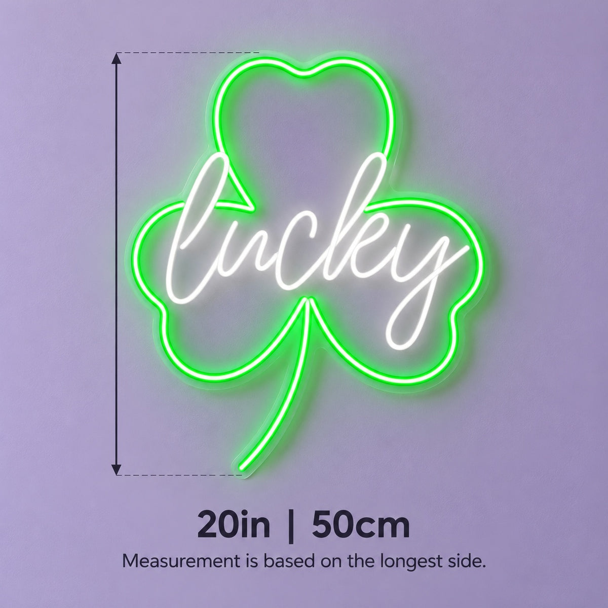 Lucky LED Neon Sign - size guide