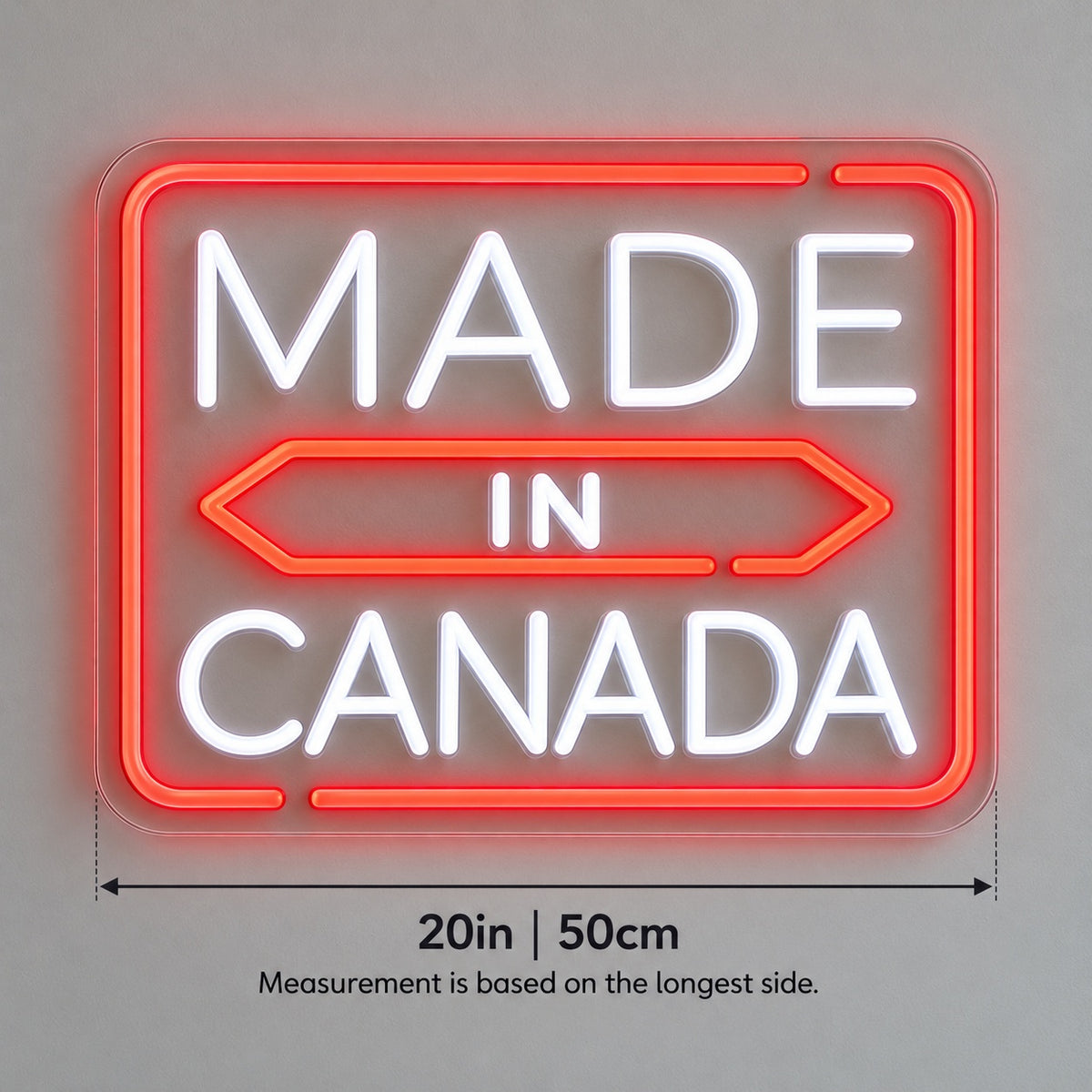 Made In Canada LED Neon Sign - size guide
