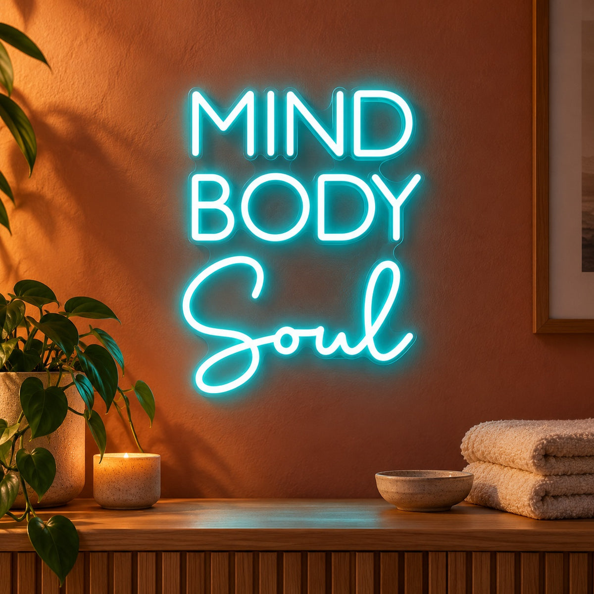 Mind Body Soul LED Neon Sign - advertising view