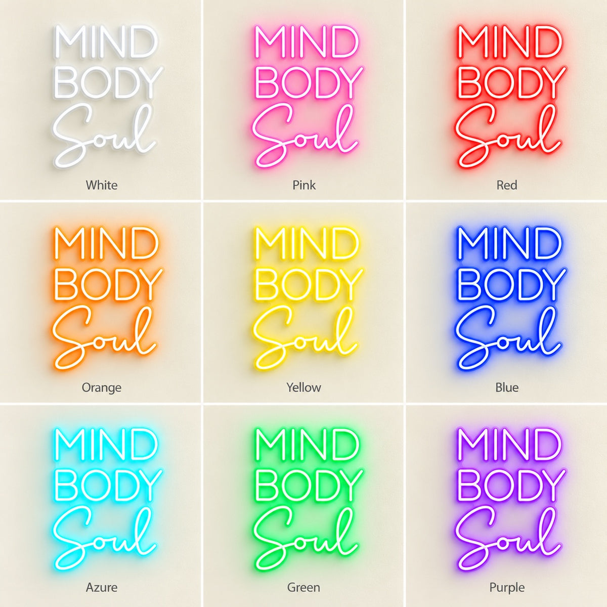 Mind Body Soul LED Neon Sign - nine-color grid