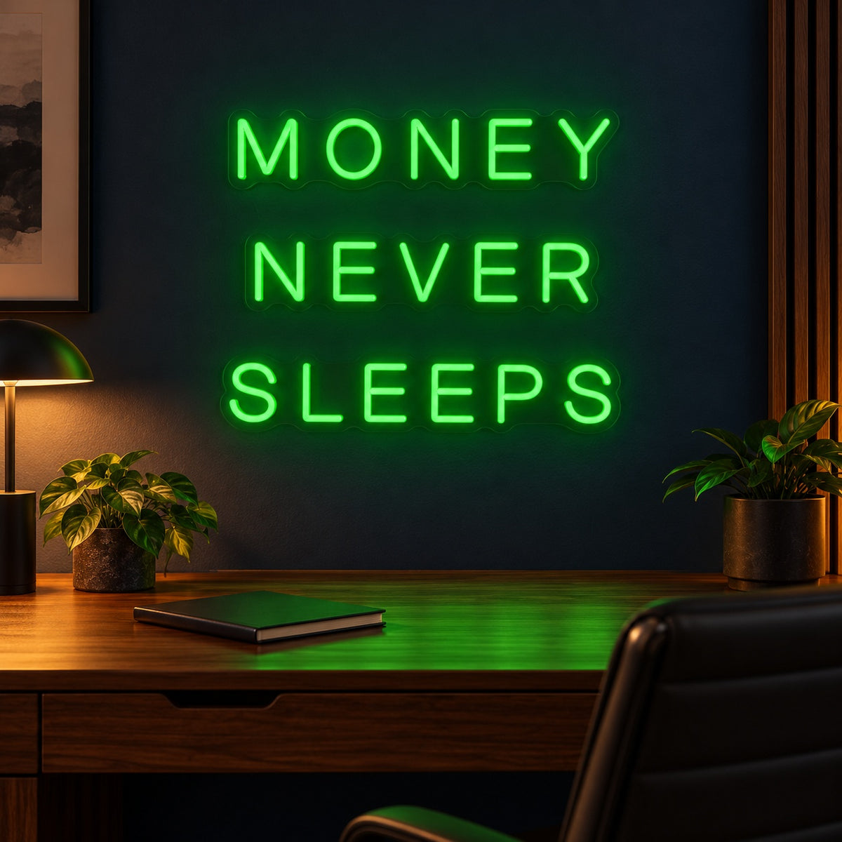 Money Never Sleeps LED Neon Sign - advertising view