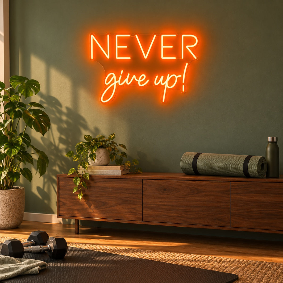 Never Give Up LED Neon Sign - advertising view