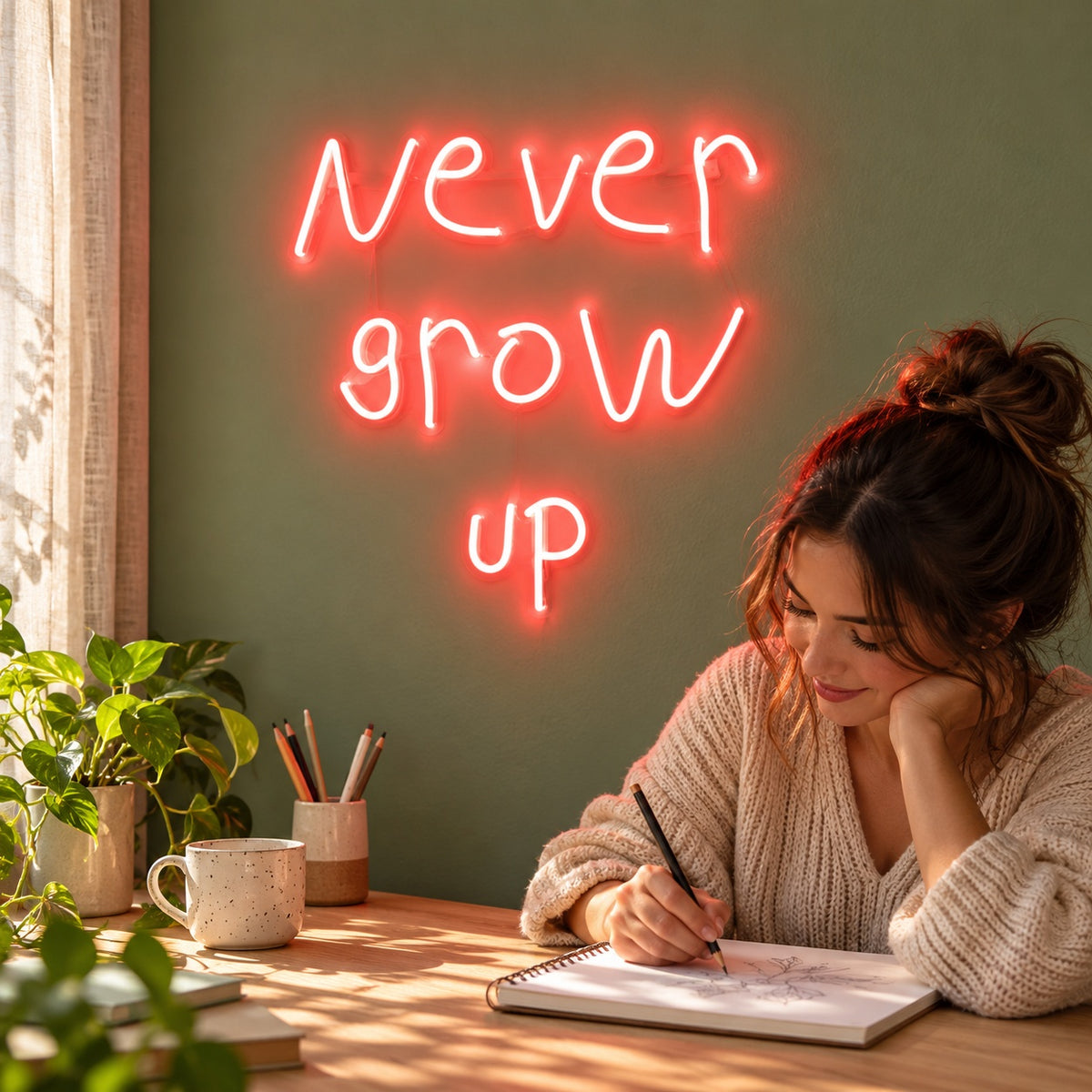 Never Grow Up LED Neon Sign - lifestyle view