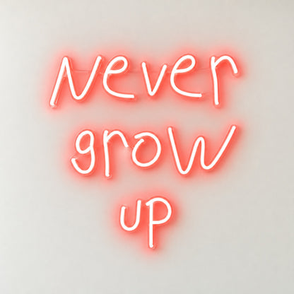Never Grow Up LED Neon Sign - natural light view