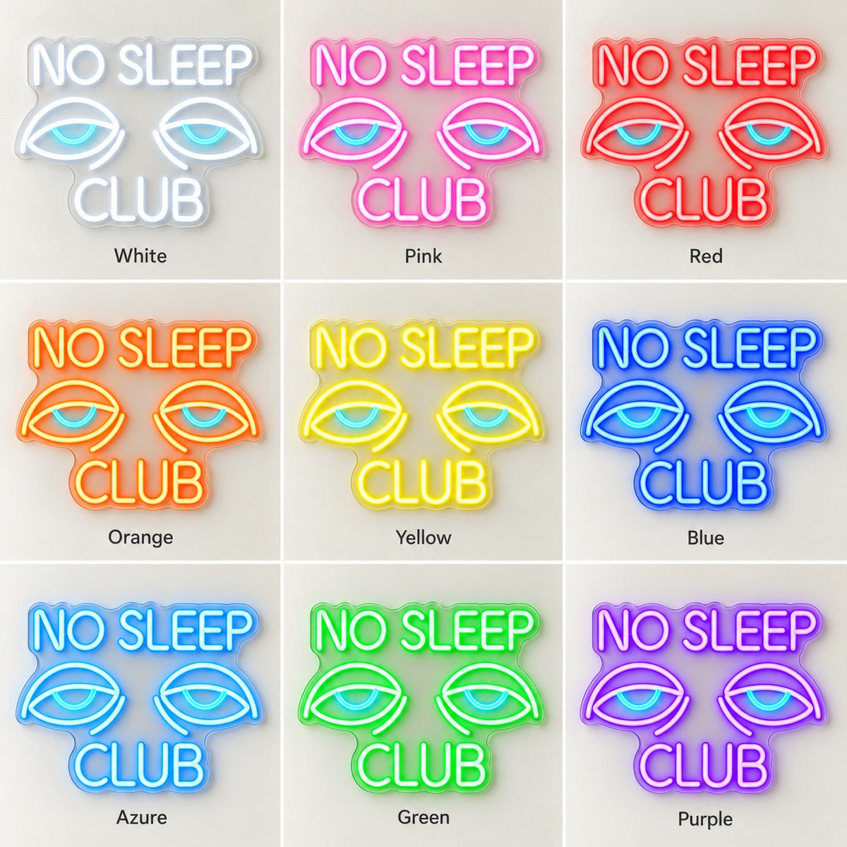 No Sleep Club LED Neon Sign - nine-color grid