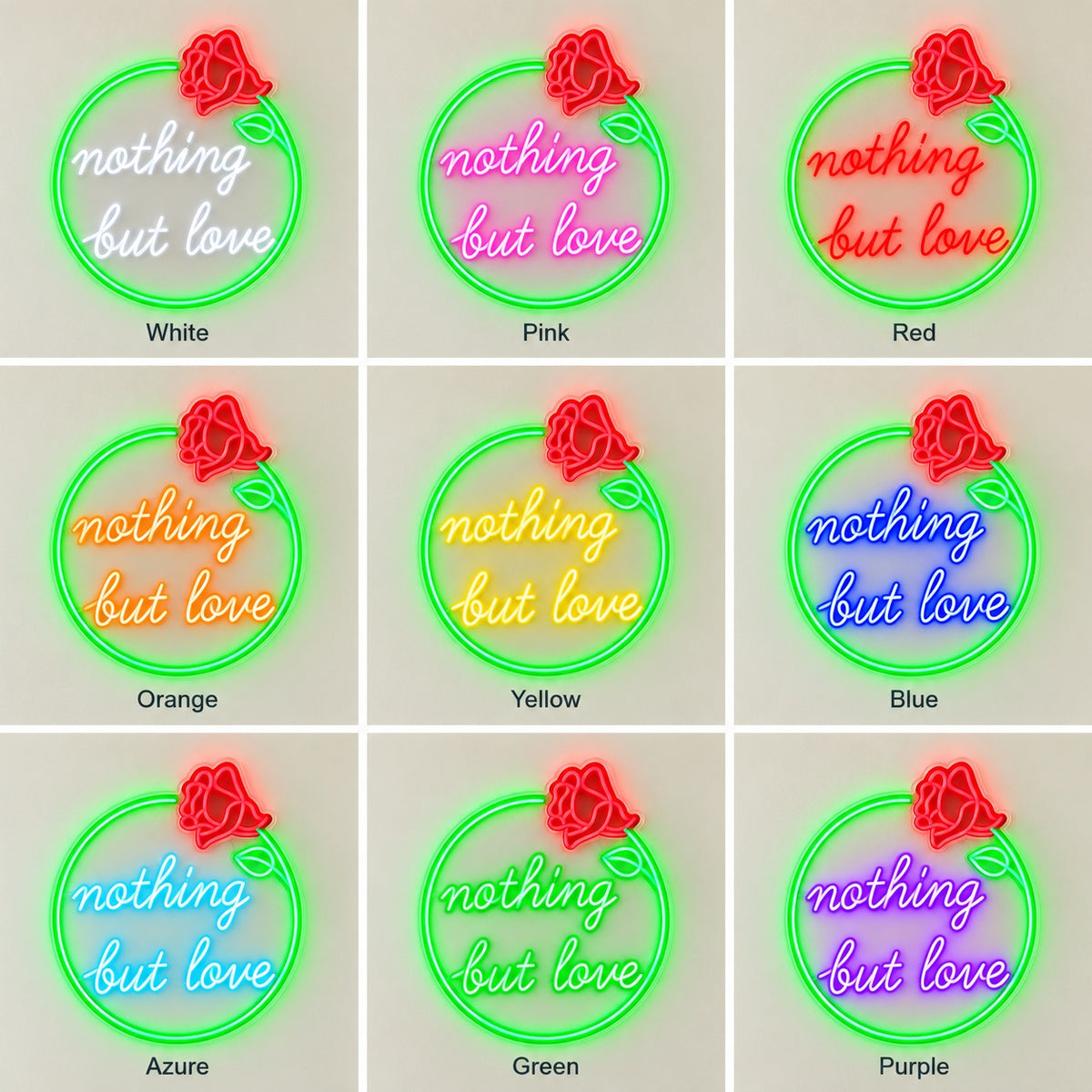 Nothing But Love LED Neon Sign - nine-color grid