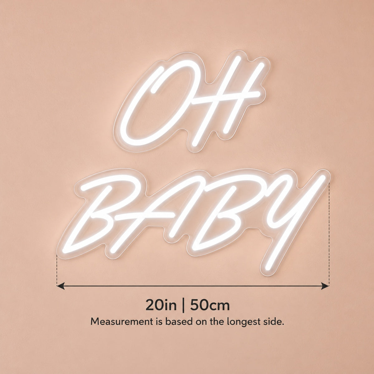 Oh Baby LED Neon Sign - size guide