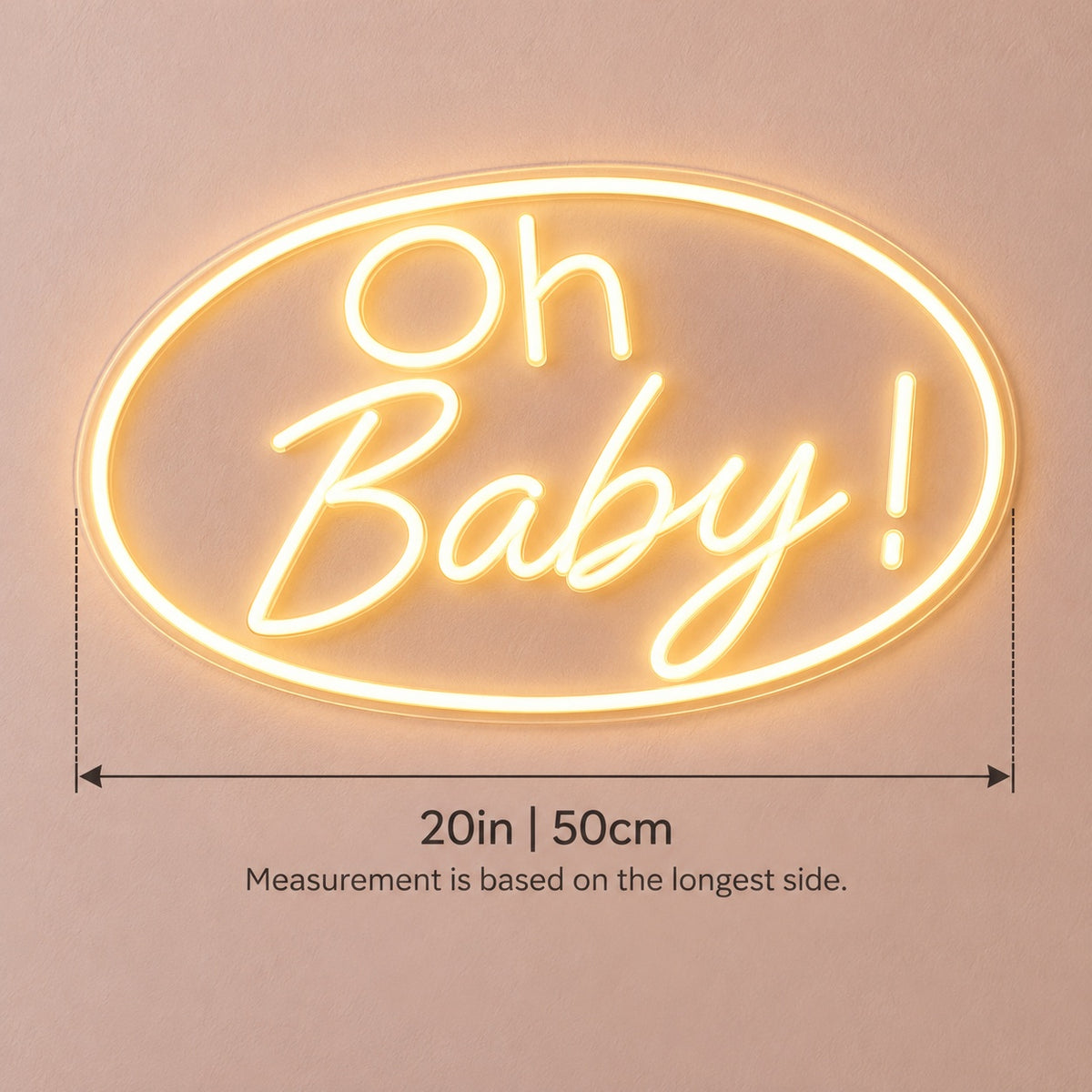 Oh Baby LED Neon Sign - size guide