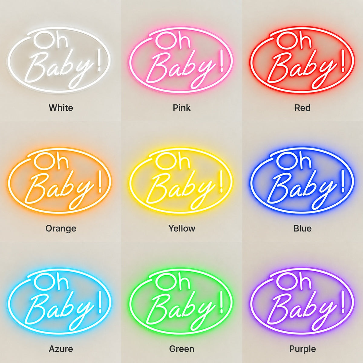 Oh Baby LED Neon Sign - nine-color grid