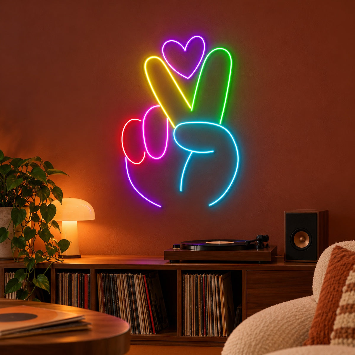 Peace Hand Heart LED Neon Sign - advertising view