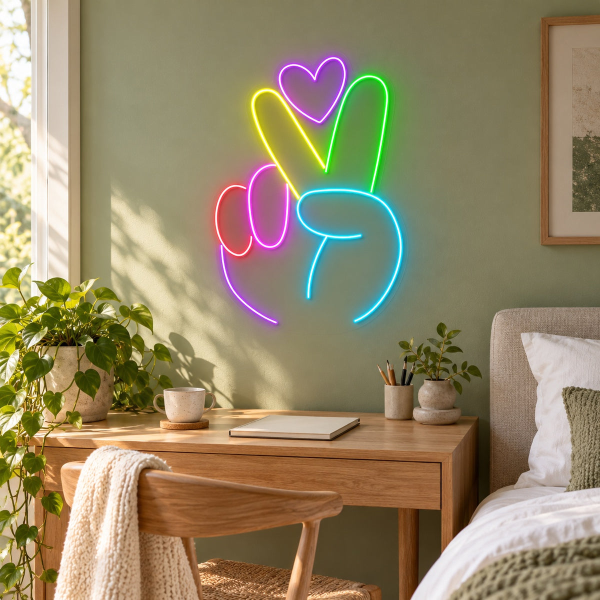Peace Hand Heart LED Neon Sign - lifestyle view