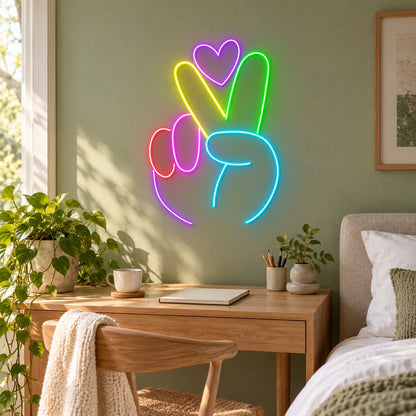 Peace Hand Heart LED Neon Sign - lifestyle view