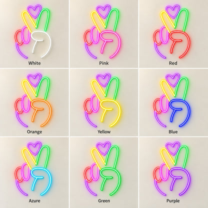 Peace Hand Heart LED Neon Sign - nine-color grid