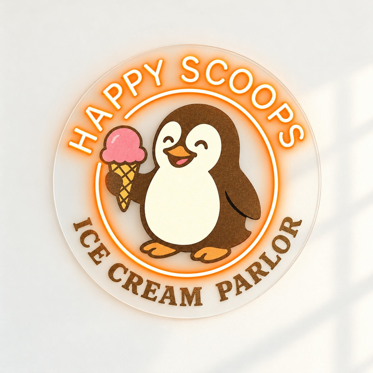 Penguin Ice Cream LED Neon Sign - natural light view