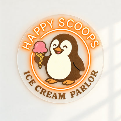 Penguin Ice Cream LED Neon Sign - natural light view