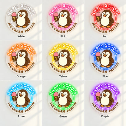 Penguin Ice Cream LED Neon Sign - nine-color grid