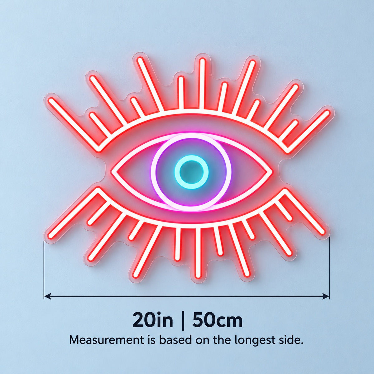 Radiant Eye LED Neon Sign - size guide