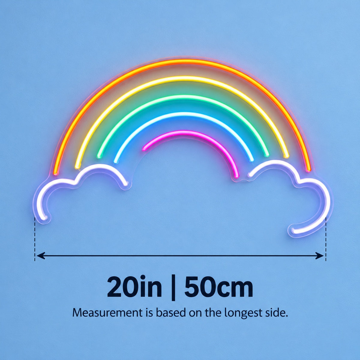 Rainbow Clouds LED Neon Sign - size guide