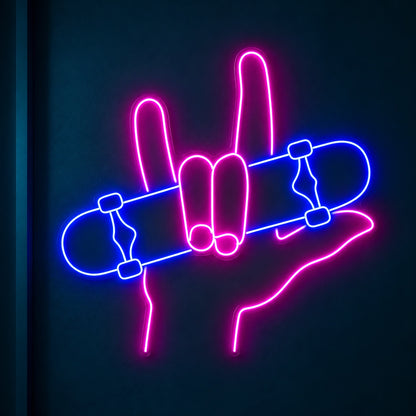 Rock Hand Skateboard LED Neon Sign - product hero