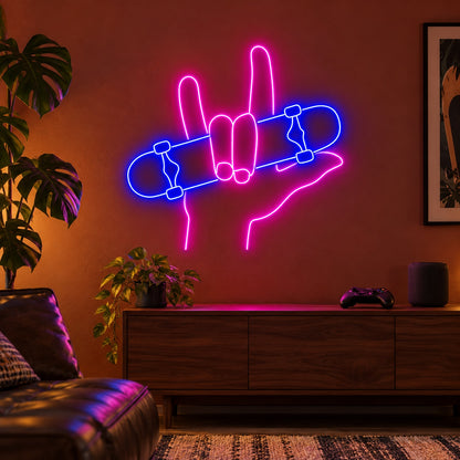 Rock Hand Skateboard LED Neon Sign - advertising view