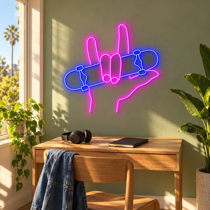 Rock Hand Skateboard LED Neon Sign - lifestyle view