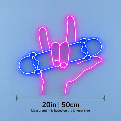 Rock Hand Skateboard LED Neon Sign - size guide