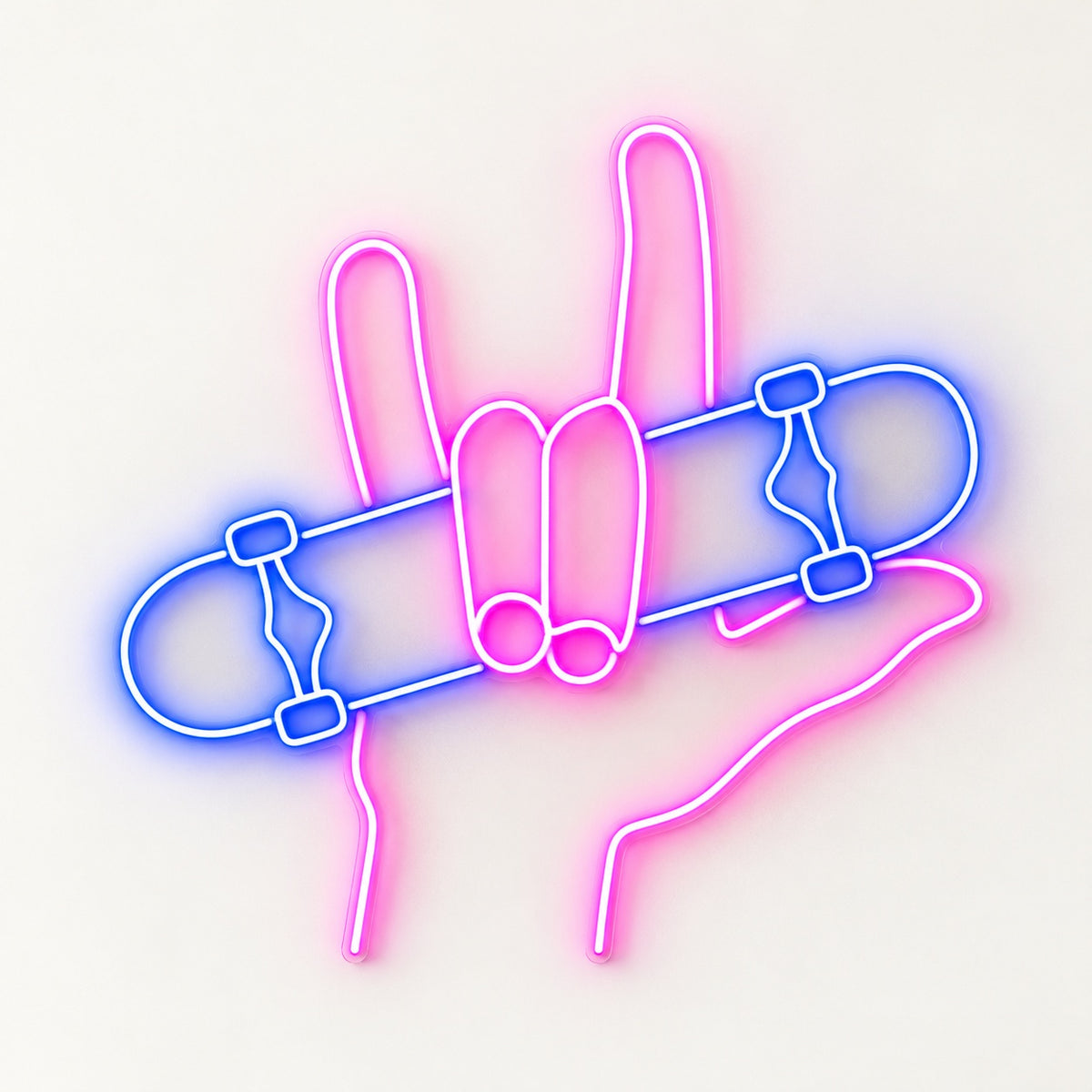 Rock Hand Skateboard LED Neon Sign - natural light view